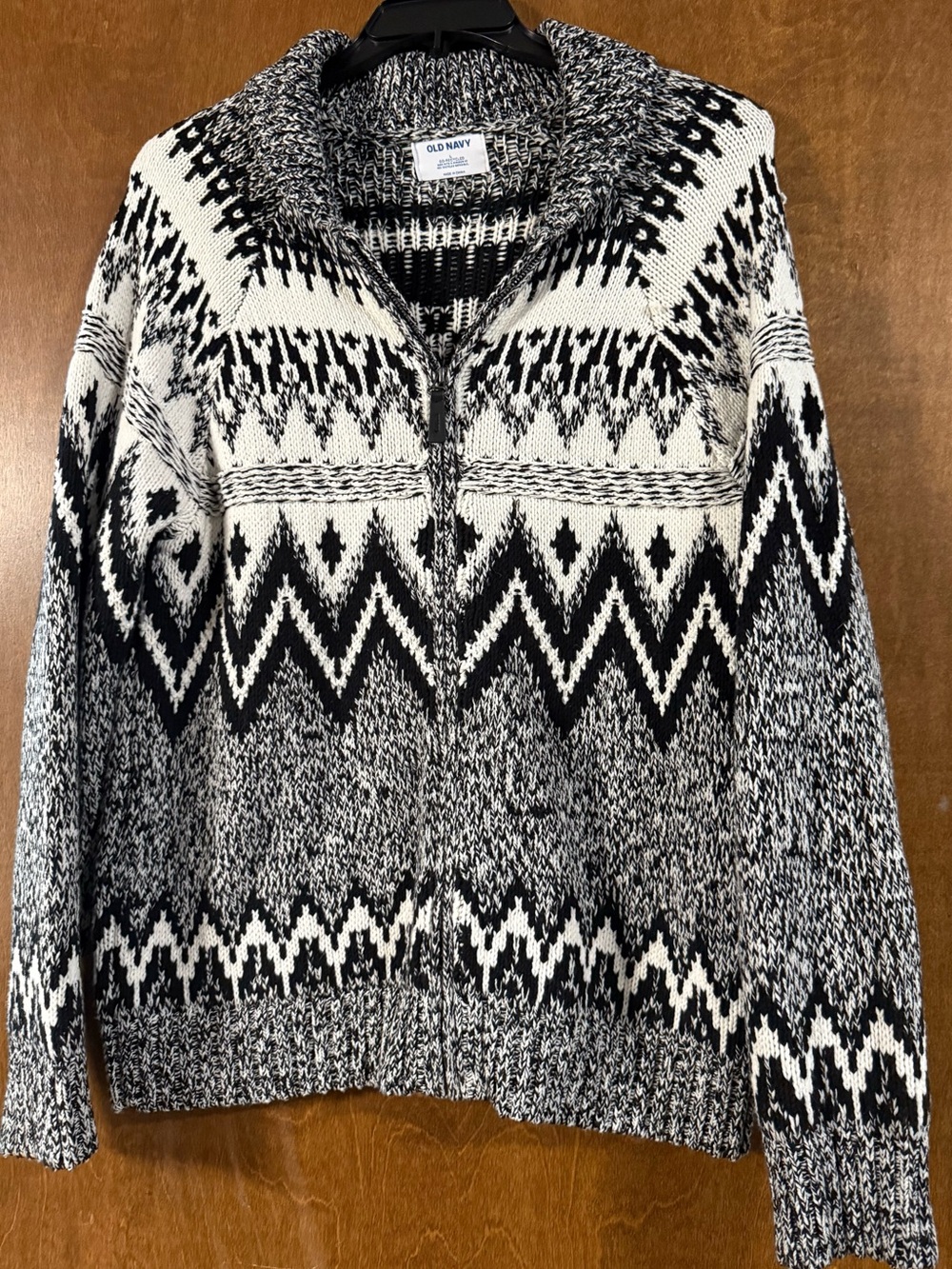 Old Navy Black & White Fair Isle Zip Sweater